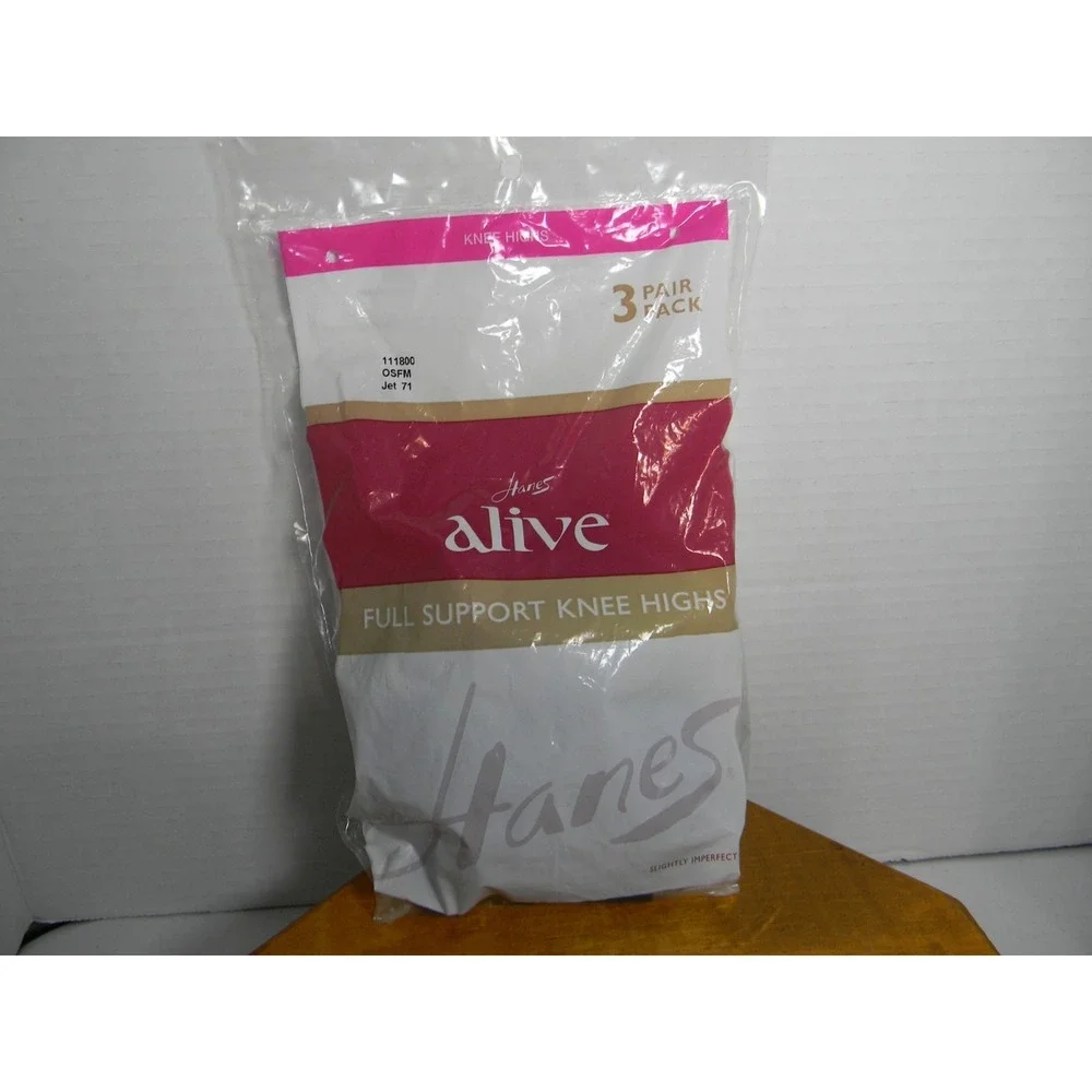 Hanes Alive Full Support Knee Highs 3 Pair Jet 71‎ OSFM Slightly Imperfect NIP